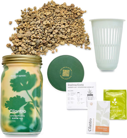 Modern Sprout Mason Garden Jar + Replant Kit - Self-Watering Hydroponics Growing System Kit w/Organic Herb Seeds - Jar Planter for Indoor Herb Garden - Seed Starter - Home Decor Gifting - Cilantro