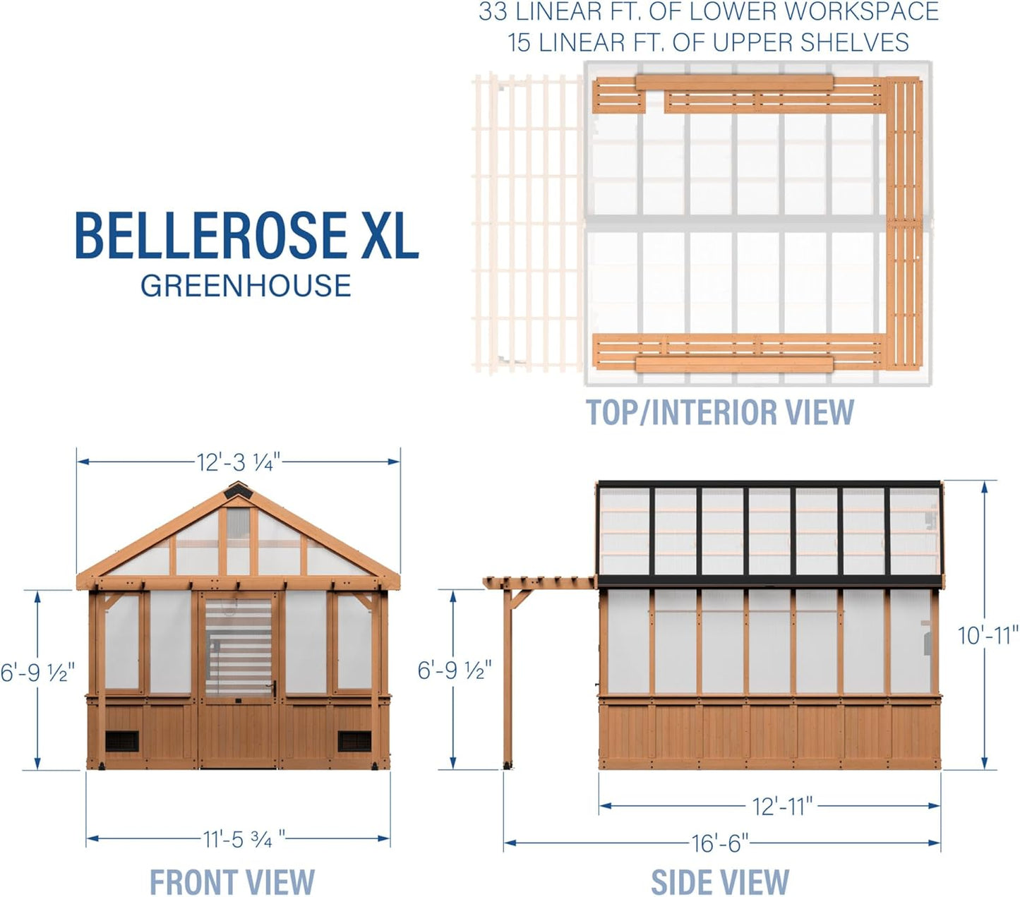 Backyard Discovery Bellerose XL 13' x 11' Cedar Wood and Polycarbonate Walk-in Greenhouse Kit with Pergola, Exhaust Fan, Windows, Hose Hook-Ups, PowerPort, Staging Shelves for Outdoor Gardening