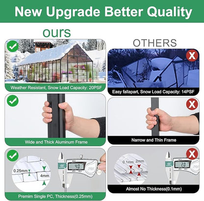 CDCASA 32x10x10 FT Greenhouse for Outdoors, Easy Assembly Large Thicker Aluminum Heavy Duty Polycarbonate Greenhouses Kit w/7 Windows, Outside Sunroom Walk-in Green House for Patio,Backyard