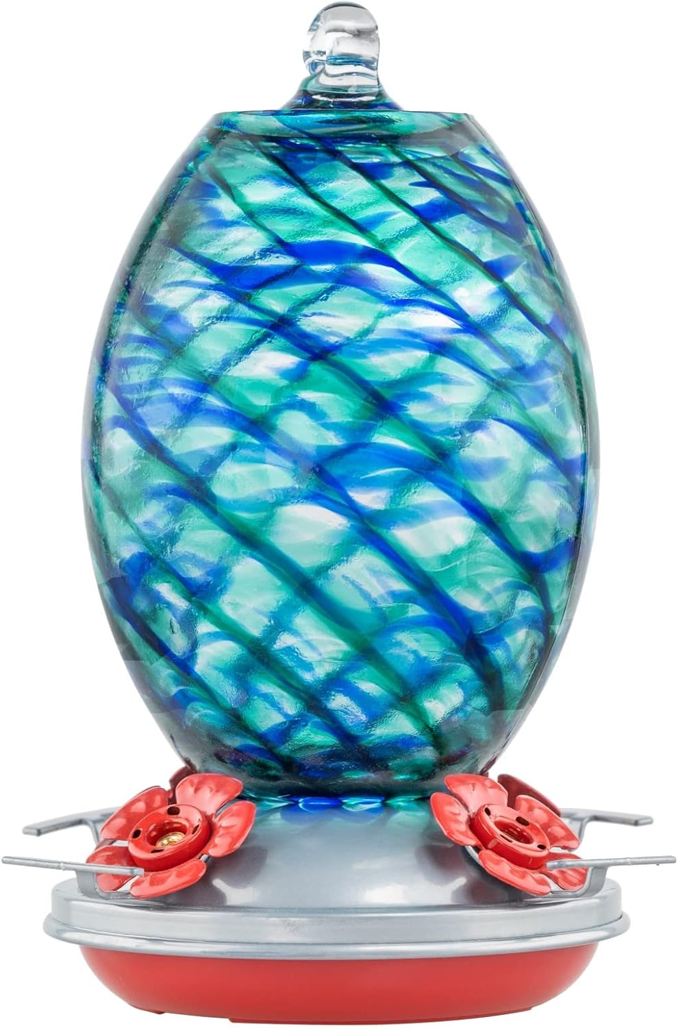 Muse Garden Glass Humming Bird Feeders for Outdoors - 27OZ Blown Glass Hummingbird Feeder - Unique Gift for Mom Women Grandparents, Outdoors Hanging Garden Decor, Ant Moat & Brush, Blue Mermaid