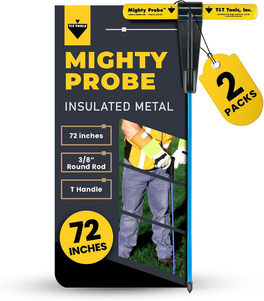 T&T Tools 72-Inch Mighty Probe Insulated Metal Soil Probe – 3/8" Metal Round Rod, Heavy Duty Design for Easy Penetration & Withdrawal, Soil Testing & Landscaping Tools, T-Handle, USA-Made-2 Pack