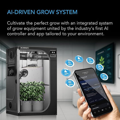 AC Infinity AI Grow System Compact 2x2, 1-Plant Kit w/Self-Learning AI Controller, Dynamic Airflow & LM301H LED Lighting Control, 2000D Mylar Tent w/Lab-Tested Reflectivity, Largest Zippered Window