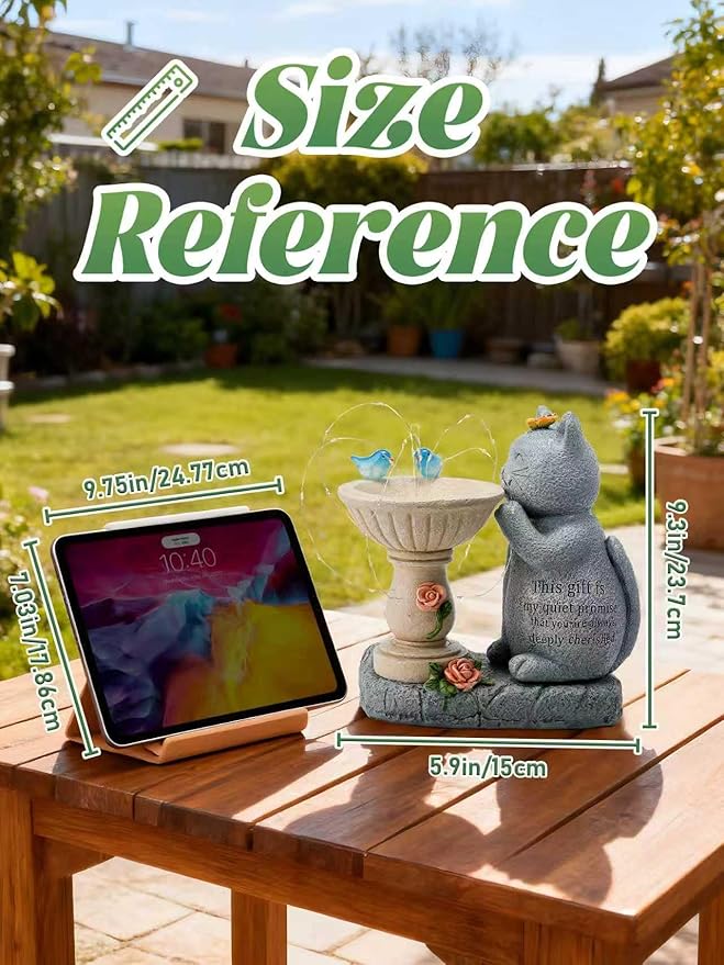Garden Decor Cat Birdbath Statues, Solar Statues Decor with Butterfly Garden Decor for Home House, Yard Art Lawn, Ornaments, Porch Patio, Balcony - Birthday Gifts for Grandma Mom Women