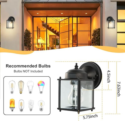 Kalium Outdoor Porch Lights Sconce, Black Exterior Lighting Fixtures Waterproof, Wall Light Fixture with E26 Socket & Glass Shade, Modern Outdoor Lanterns for Patio Front Door