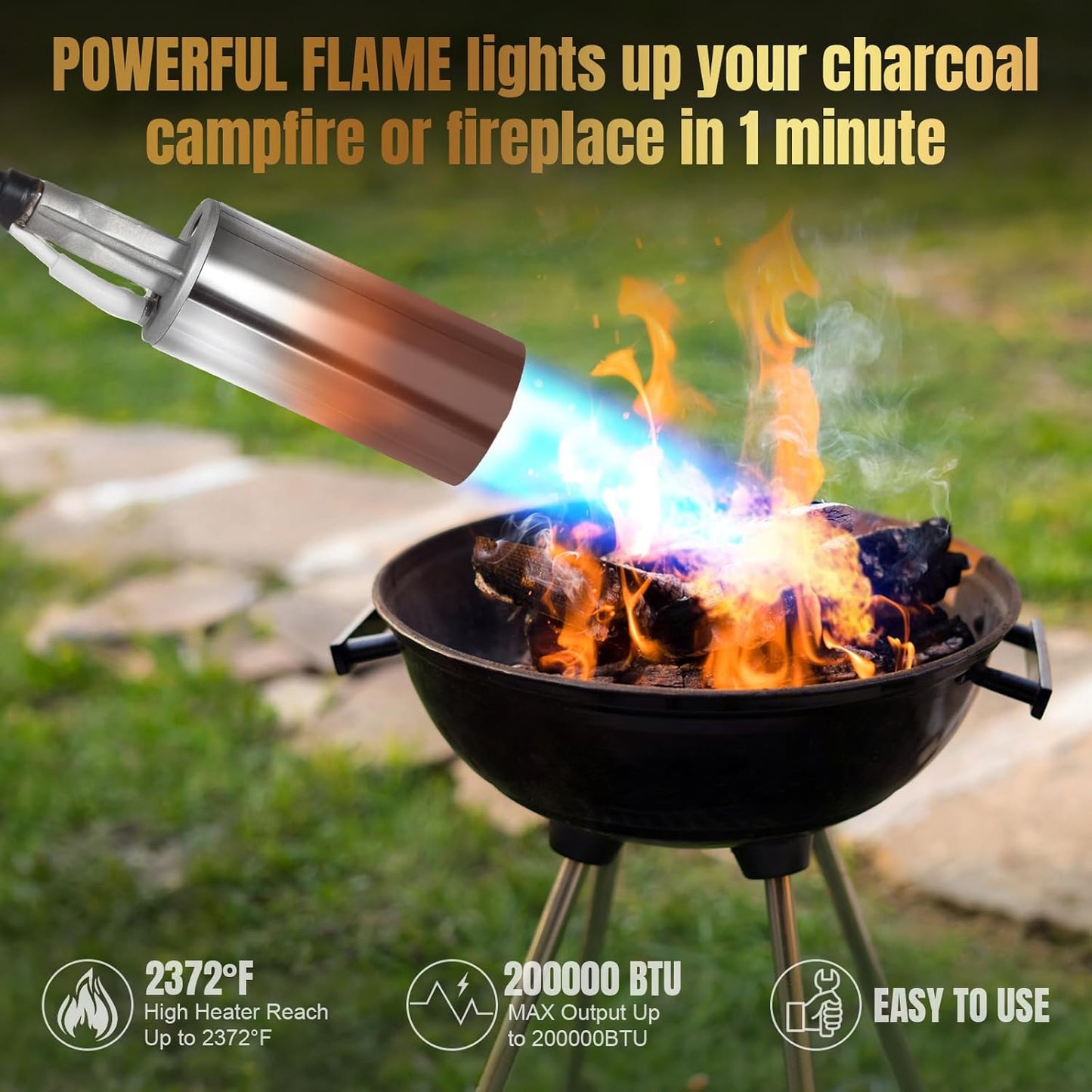 Propane Torch Weed Burner, 35" Long Arm Weed Torch Include a Weed Rake, Fire Starter, Charcoal Starter, Blow Torch with Flame Control and Igniter for Roof, Wood, Ice, Snow (Tank not included)