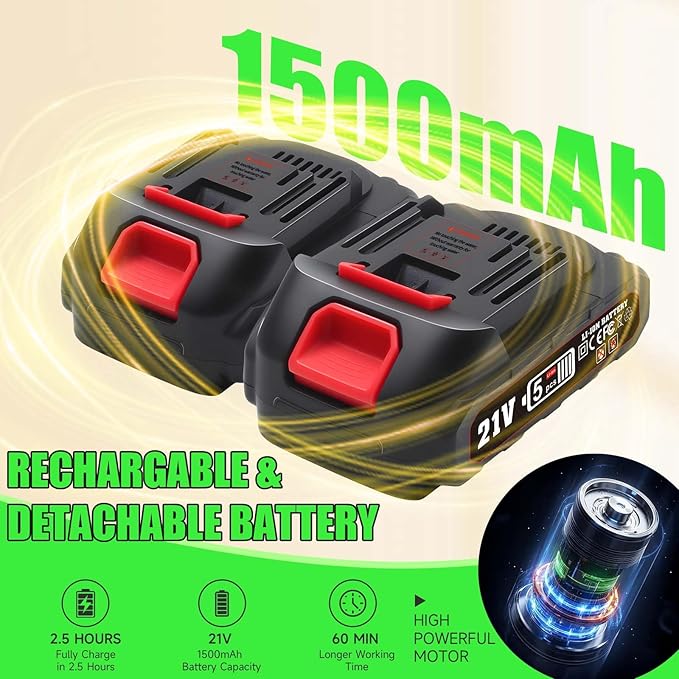 Cordless Hedge Trimmer, 2-in-1 Handheld Electric Hedge Trimmer/Grass Shears for Garden,Yard and Lawns, Shrub Trimmer with 2 PCS Rechargeable Battery&Charger (Green)