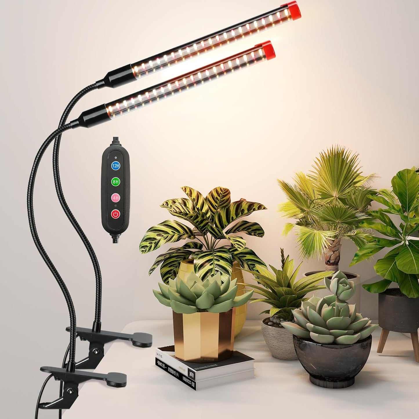 2Pack 9 Watt Clip Grow Lights for Indoor Plants with Timer, Mini Pot Plant Grow Light, Full Spectrum Small Bonsai Grow Light, Bright Enough Plant Growing Lamps