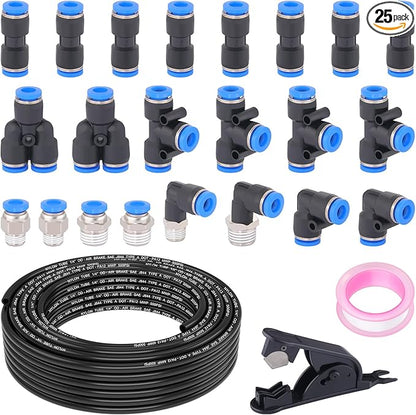 1/4" DOT Air Line with 24 Pcs Quick Connect Air Fittings Kit 50FT 1/4 DOT Air Lines with Push Lock Air Line Fittings Pneumatic Push to Connect Air Hose Fittings