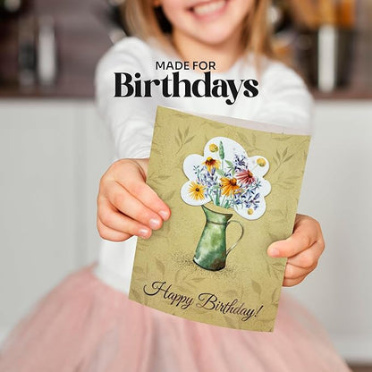 Seed Paper Birthday Cards – 4 Plantable Bouquet Inserts with Wildflower Seeds, 4 Greeting Cards & Envelopes, Unique Gift for Birthdays & Special Occasions