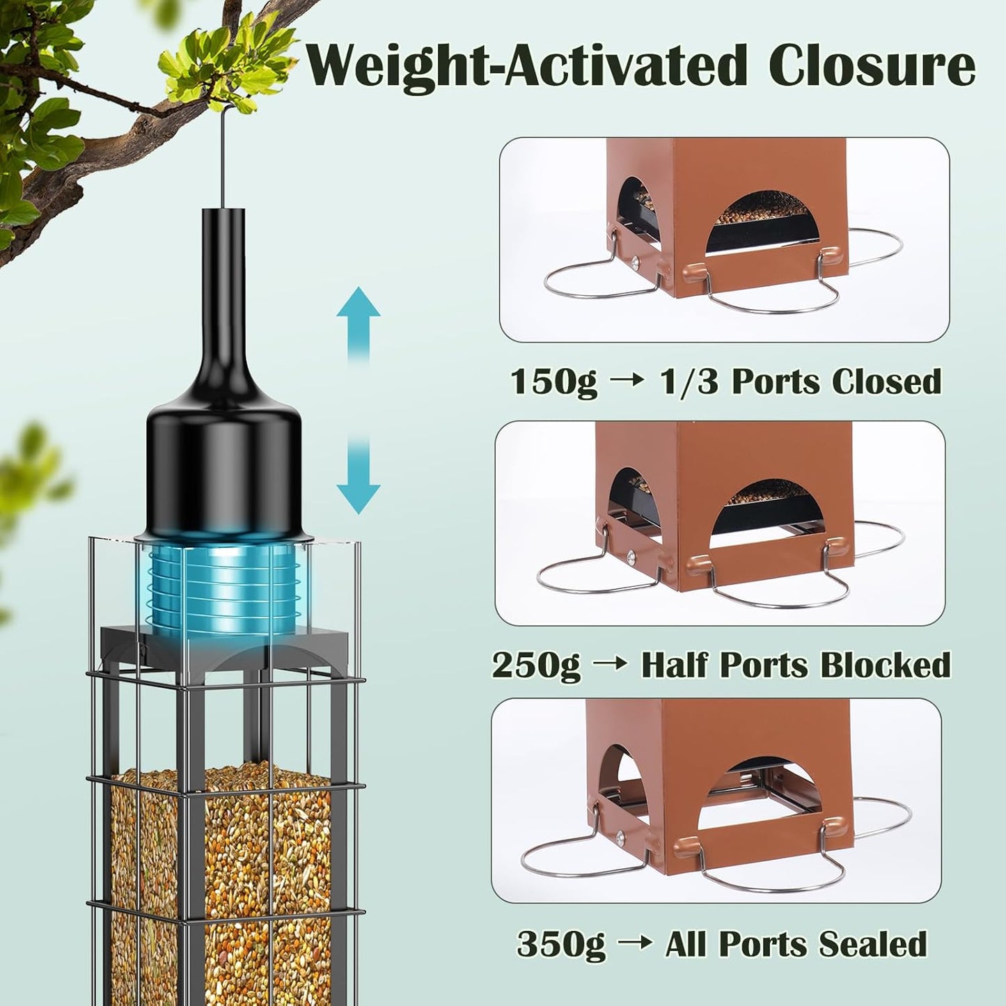 Squirrel Proof Bird Feeders for Outdoors with Weight-Activated, 5LB Metal Hanging Bird Feeders for Outside, Large Wild Feeders for Cardinals, Chickadees, Durable Backyard Feeders