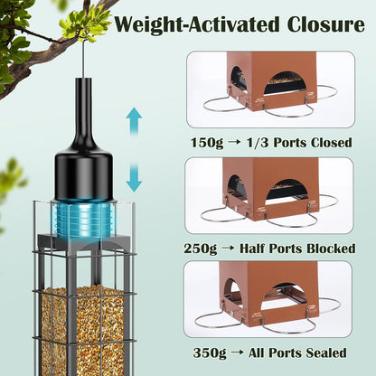 Squirrel Proof Bird Feeders for Outdoors with Weight-Activated, 5LB Metal Hanging Bird Feeders for Outside, Large Wild Feeders for Cardinals, Chickadees, Durable Backyard Feeders