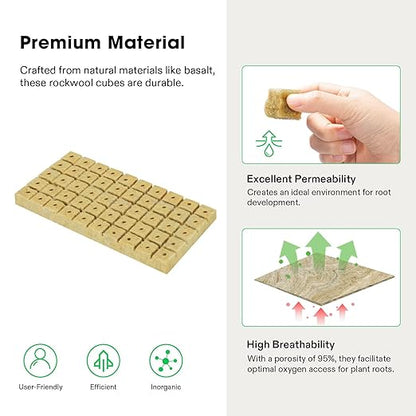 VIVOSUN 1 Inch Rockwool Cubes, Grow Cubes for Hydroponics, Cuttings, Cloning, Plant Propagation, Seed Startling, 2 Sheets 100 Plugs