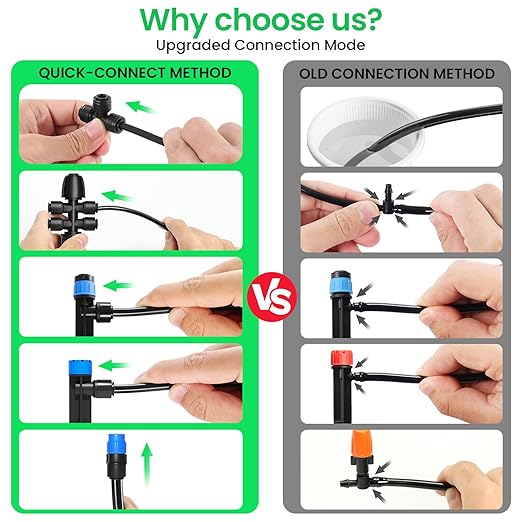 190.2FT Quick Connector Drip Irrigation System Kits Automatic Garden Watering Sprinkler with 1/2 &1/4 inch Tubing Hose Patio Misting Plant Irrigation Equipment for Indoor Greenhouse Flower Beds Lawn