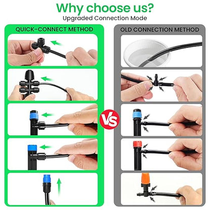 190.2FT Quick Connector Drip Irrigation System Kits Automatic Garden Watering Sprinkler with 1/2 &1/4 inch Tubing Hose Patio Misting Plant Irrigation Equipment for Indoor Greenhouse Flower Beds Lawn