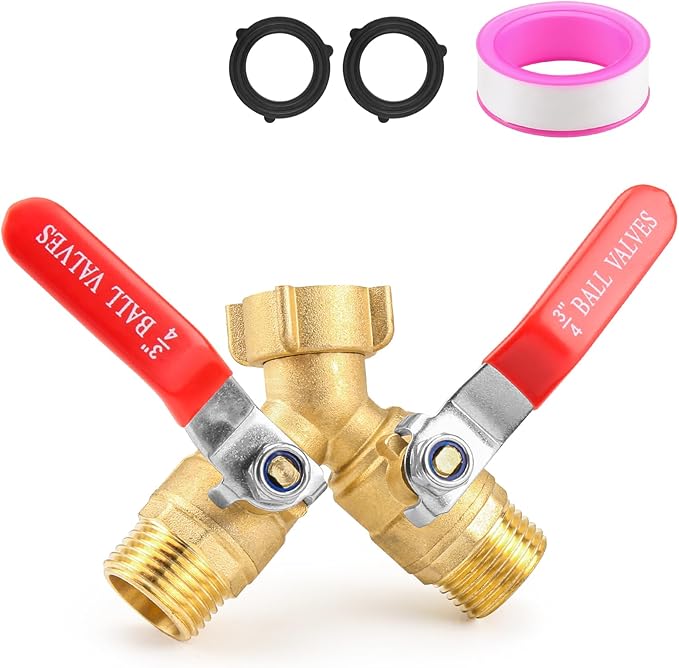 Hose Splitter 2 Way Heavy Duty, 3/4 Inch GHT Thread Y Valve Connector with Stainless Steel Long Handle, Full Flow Garden Brass Hose Splitter for Outdoor Watering, Irrigation, Washing