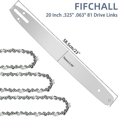 20 Inch Chainsaw Bar and Chain Combo for Stihl .325" Pitch .063'' Gauge 81 Drive Links Fits STIHL 20” Chainsaw Replacement Chains MS260 MS280 MS290 MS291 024 026 028 029 036 (3 Chains + 1Bar)