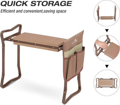 Garden Kneeler and Seat, Garden Folding Bench with Tool Pocket, Garden Gloves and Soft EVA Kneeling Pad