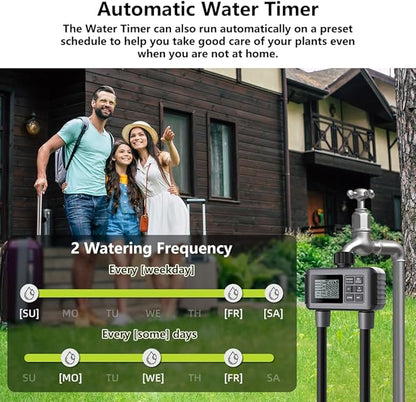 Uzoli SGW07 Sprinkler Timer, Programmable Water Timer for Garden Hose with 2 Outlets, Rain Delay, Manual, IP55 Waterproof Auto Drip Irrigation for Yard, Lawn, Pool