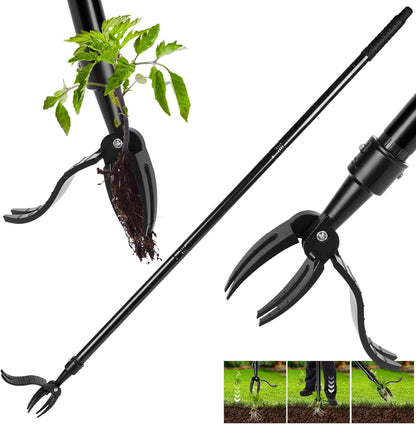 Manual Weed Puller Tool - 4-Claw Steel Head - Efficient Weed Remover with Long Handle for Garden Weeding Easily Remove Weeds Effortlessly Without Kneeling