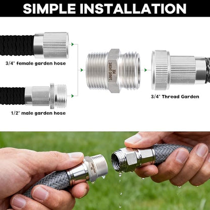 [2 Pack] 304 Stainless Steel Garden Hose Fittings Connectors Adapter Male 3/4”GHT × Male 3/4”NPT With Female 1/2" NPT, Garden Hose to Pipe Fittings Connect