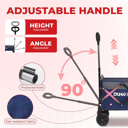 Collapsible Wagon Cart with Wheels Foldable,11 Lbs Lightweight Portable Folding Utility Wagon,90 L Heavy Duty Grocery Shopping Carts,Versatile for Garden Sports Camping Outdoor Use (Navy Gray)