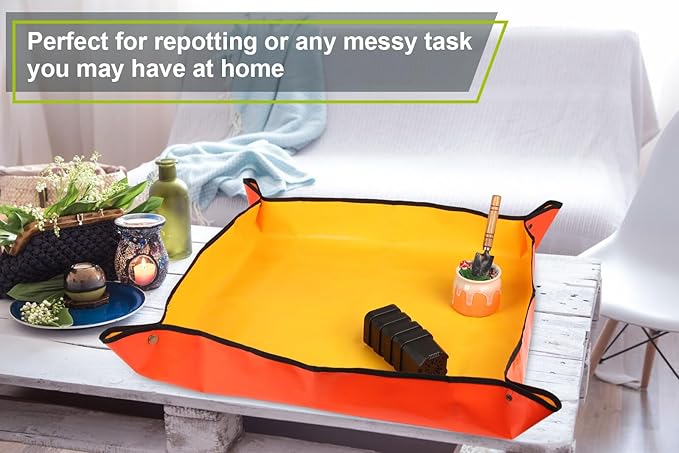 30" X 30" Large Plant Repotting Mat for Indoor Plants Potting Soil, Foldable Waterproof Plant Repotting/Potting Tray, Portable Potting Mat Gardening Tray for House Plants (Medium 30 X 30" (Orange))
