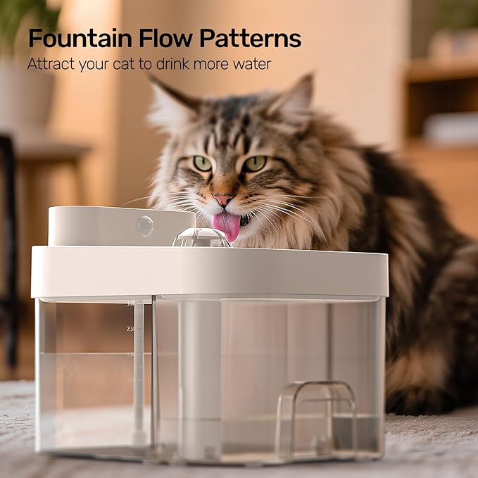 Cat Water Fountain, No Filter Cotton, App Monitoring Wastewater Separation Pet Water Fountain, 5000mAh Battery & Plug-in, 3L/101oz Wireless Automatic Water Dispenser for Cats Indoor, 2.4G Wi-Fi