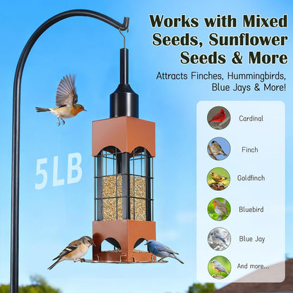 Squirrel Proof Bird Feeders for Outdoors with Weight-Activated, 5LB Metal Hanging Bird Feeders for Outside, Large Wild Feeders for Cardinals, Chickadees, Durable Backyard Feeders