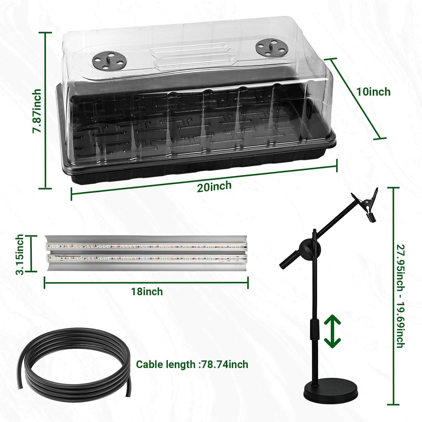 1020 Seed Starter Tray, Seed Starter Kit with Grow Lights, Seedling Trays Kit, 5.9 inch High Humidity Dome, 96 LED Grow Lights for Seedling, Indoor Seedling Starter Kit