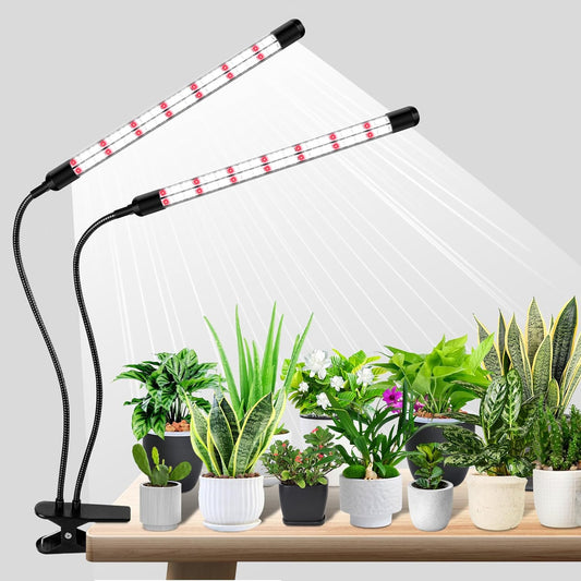 V-Shape Grow Lights for Indoor Plants, 2 Heads LED Full Spectrum Lamps With Clips, 5 Dimmable Levels and 6/12/18H Timer for Growing