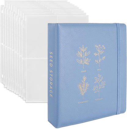 WILDGOOSE Seed Storage Organizer Binder - Seed Packet Organizer with 50 Pack Sheet Protectors That Stores 200 Seed Envelopes. (Blue)