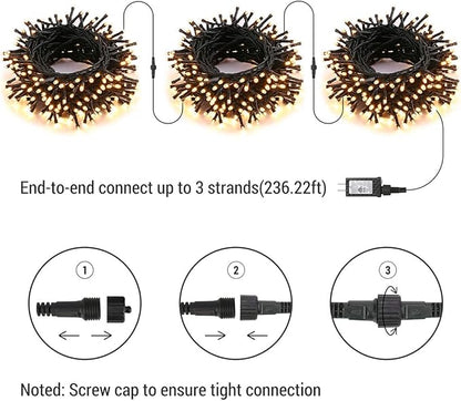 Brizled Outdoor Christmas Lights, 78.74ft 240 LED Christmas Lights, Plug in Christmas Tree Lights Connectable, 8 Modes Mini Led String Lights Waterproof for Indoor Outside Xmas Decorations Warm White