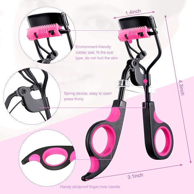 17 Pcs Eyelash Curlers Kit Lash Curler Eyelash Comb Seperator Extension Tweezers Eyebrow Brush Scissors False Eyelashes Applicator Eyebrow Trimmer Silicone Refills Pads for Women(Purple)