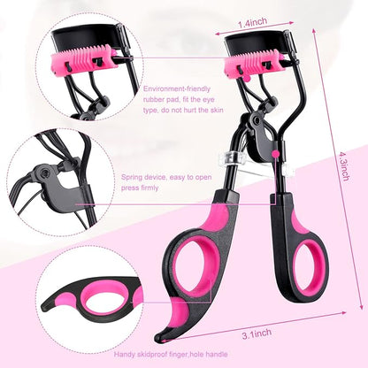 17 Pcs Eyelash Curlers Kit Lash Curler Eyelash Comb Seperator Extension Tweezers Eyebrow Brush Scissors False Eyelashes Applicator Eyebrow Trimmer Silicone Refills Pads for Women(Purple)