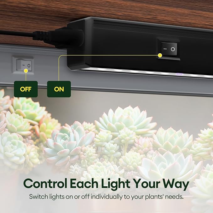 Plant Grow Lights 2FT, Blue-Rich Full Spectrum 5000K, 60W(4 x 15W), T5 LED Grow Light Strips for Indoor Plants and Succulents, High PPFD, Linkable, Black, 4-Pack