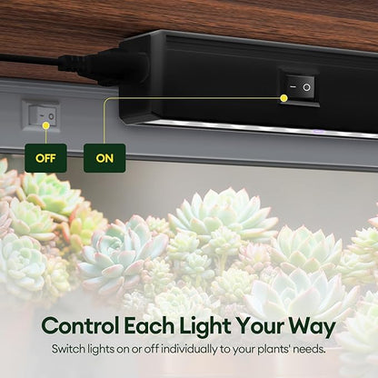 Plant Grow Lights 2FT, Blue-Rich Full Spectrum 5000K, 60W(4 x 15W), T5 LED Grow Light Strips for Indoor Plants and Succulents, High PPFD, Linkable, Black, 4-Pack