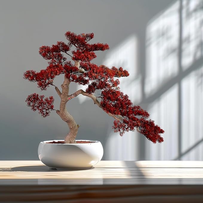 3ft（43in） Artificial Bonsai Tree Juniper Faux Plants Indoor Big Fake Plants Decor with Ceramic Pots for Home Table Office Desk Bathroom Shelf Bedroom Living Room Farmhouse Decorations (Red)