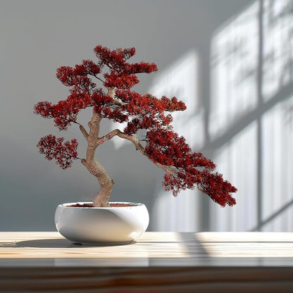 3ft（43in） Artificial Bonsai Tree Juniper Faux Plants Indoor Big Fake Plants Decor with Ceramic Pots for Home Table Office Desk Bathroom Shelf Bedroom Living Room Farmhouse Decorations (Red)