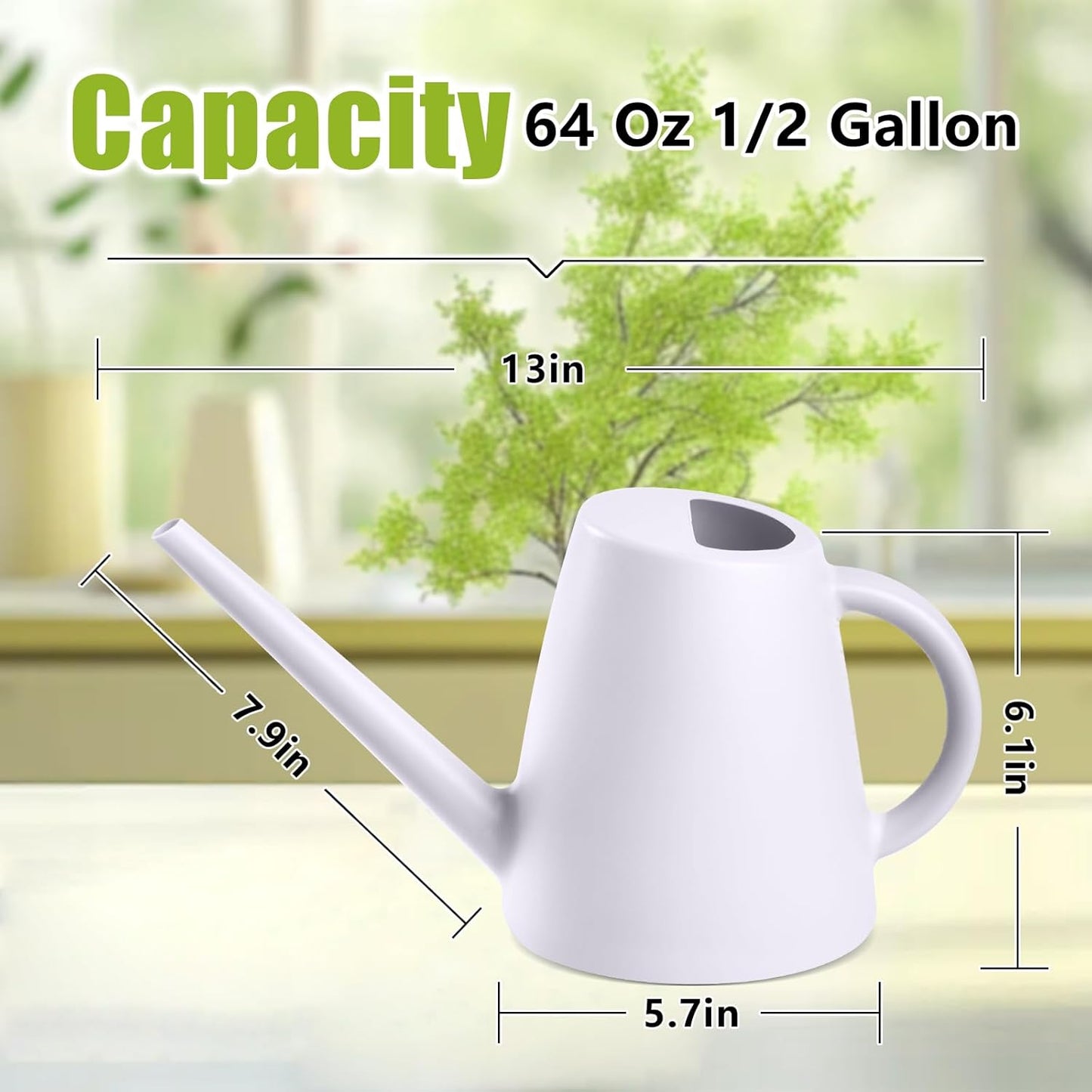 ZXJ Plant Watering Cans for Indoor and Outdoor Home Garden Plants - with Long Spout - White - 1/2 Gallon