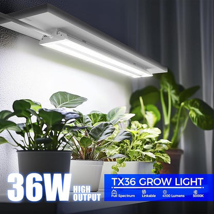 Barrina TX36 2FT Grow Light for Indoor Plants, 144W(4 x 36W, 800W Equivalent), High PPFD, 5000K Full Spectrum, Mechanical Timer, Hanging Grow Lights for Seedings, with On/Off Switch, Linkable, 4 Packs