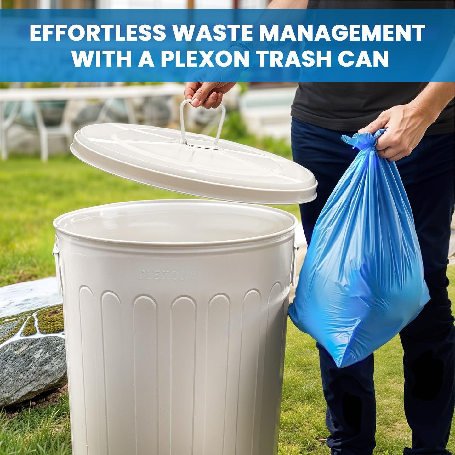 Plexon Large Metal Trash Can with Lid 20 Gallon, Decorative Outdoor Trash Can, Heavy Duty Galvanized Metal Bucket with Lid for Kitchen Garage Farmhouse, Beige