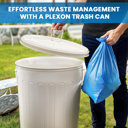 Plexon Large Metal Trash Can with Lid 20 Gallon, Decorative Outdoor Trash Can, Heavy Duty Galvanized Metal Bucket with Lid for Kitchen Garage Farmhouse, Beige