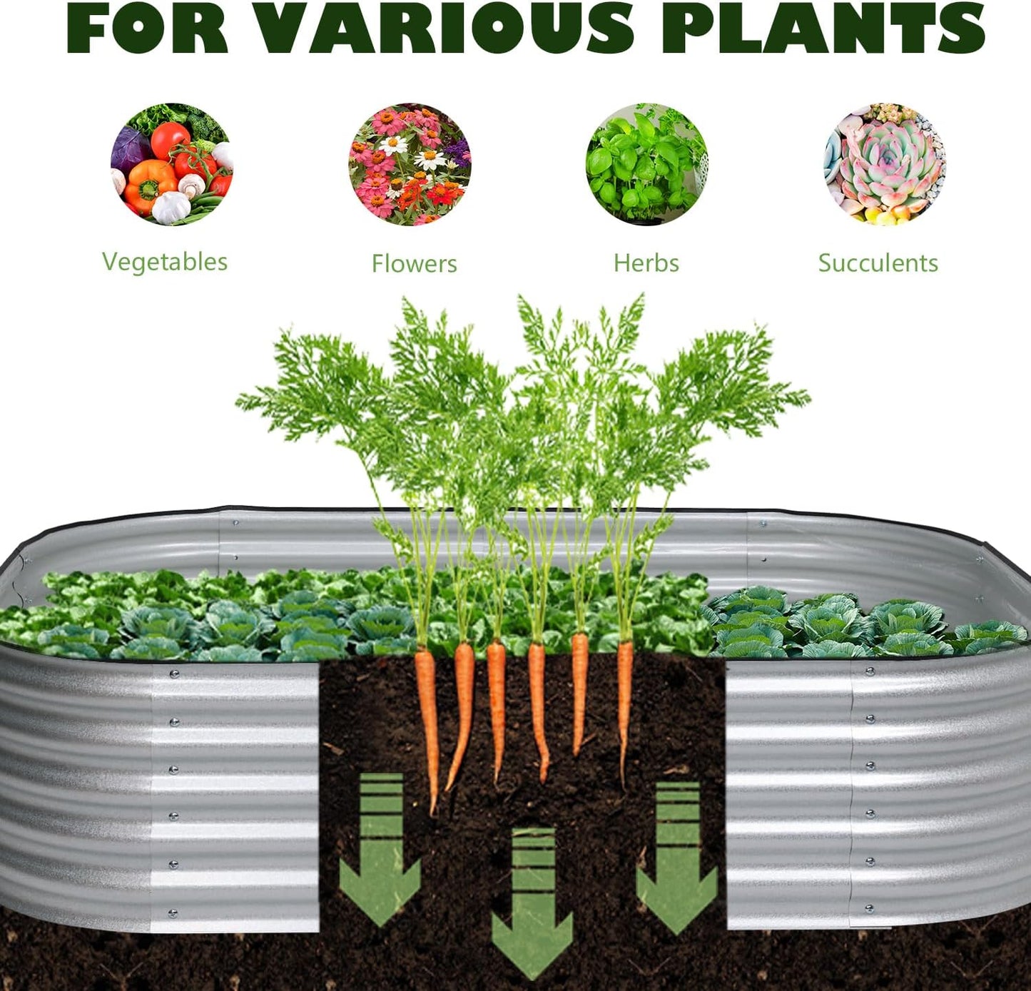 BPS 6-in-1 Metal Raised Garden Bed, 5.5x4 FT Galvanized Planter Raised Beds for Vegetables, Flowers 17'' Extra Tall