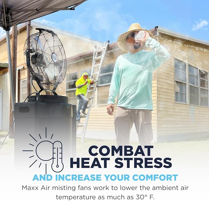 Maxx Air Heavy Duty Industrial 40 Gallon Portable Outdoor Misting Fan - Powerful Misting Outdoor Fan - 180 PSI Swamp Cooler for Cooling Large Areas