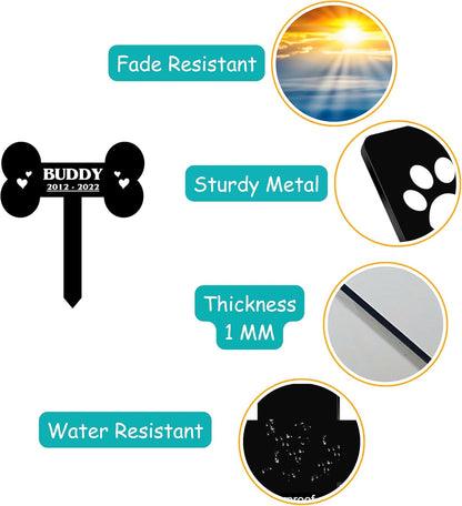 Personalized Cat Grave Marker | Custom Outdoor Pet Memorial Headstone Engraved with Name & Lifespan | Weatherproof Metal Tombstone for Pet Cemetery | Multiple Sizes and Color Finishes