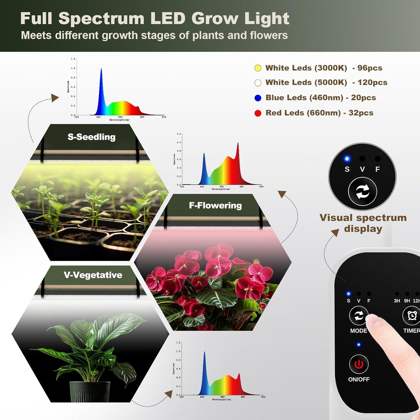 GLOWRIUM Grow Lights for Indoor Plants, 36W Vertical Plant Grow Lights with Auto-Timer, Full Spectrum LED Standing Plant Grow Light, 3 Light Modes, 6-Level Dimmable (60 in(Silver))