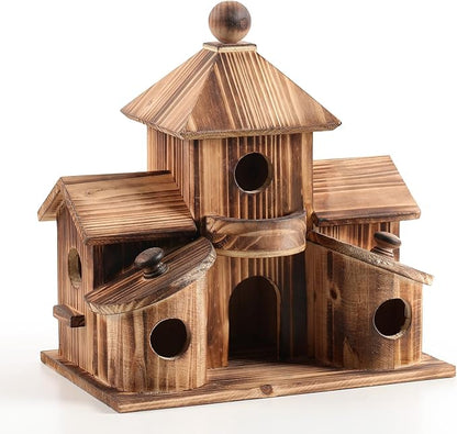 2in1 Bird House&Bird Feeder.Bird House for Outside,Hummingbird House with 6 Hole,Bluebird Finch Cardinals Hanging Big Birdhouse,Nesting Box Birdhouse for Backyard/Patio Decor.