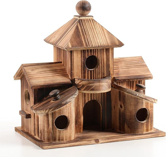 2in1 Bird House&Bird Feeder.Bird House for Outside,Hummingbird House with 6 Hole,Bluebird Finch Cardinals Hanging Big Birdhouse,Nesting Box Birdhouse for Backyard/Patio Decor.