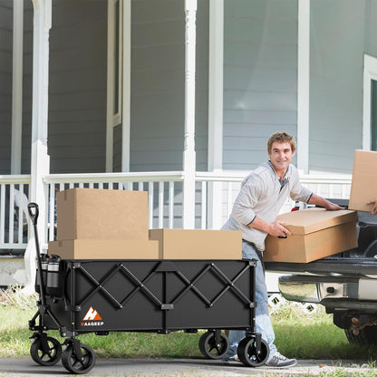 Large Collapsible Wagon Cart with Wheels - Foldable Wagons300L Heavy Duty-550lbs, Beach Wagon with Big Wheels for Sand Folding Utility Wagons Carts for Sports Shopping Camping