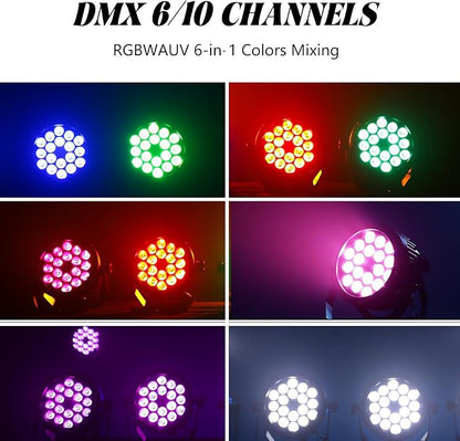 Outdoor Waterproof LED Par Lights 18x18W RGBWA UV 6in1 LED Light DMX Control Stage Light DJ Equipment Disco Lighting for Party, Club, Bar, Wedding, Halloween Decorations 2 Pack